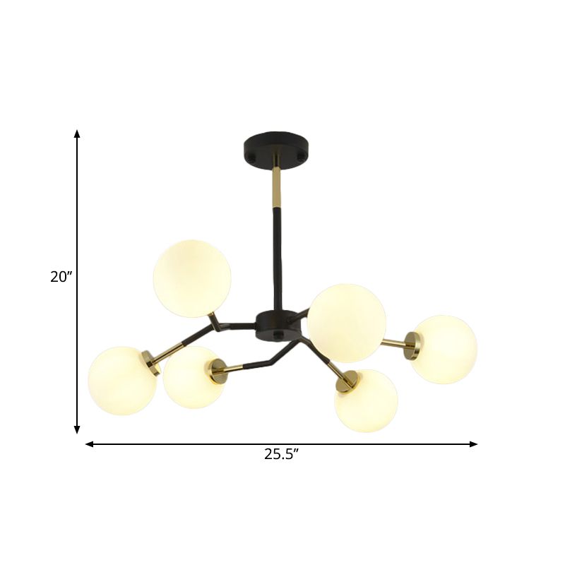 Lampe à lustre mondiale en verre givré minimaliste 6/8 bulbes suspendus plafond plafond en noir