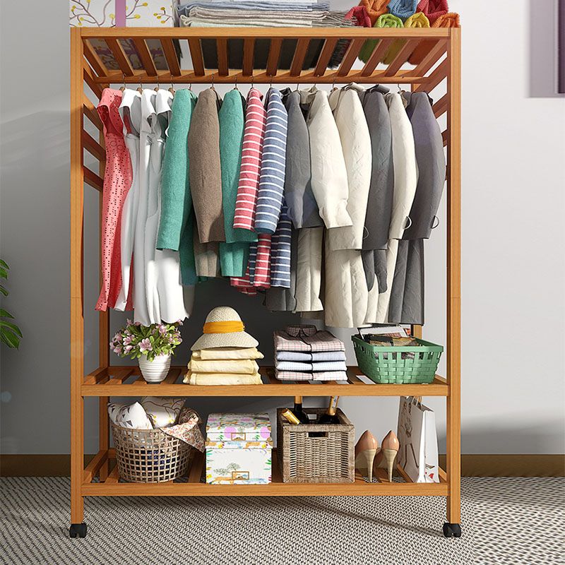 Modern Coat Rack Solid Wood Storage Shelves Clothes Hanger with Castors