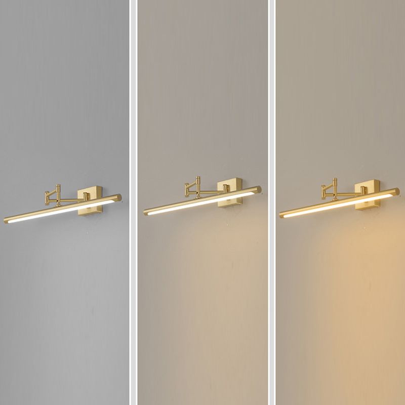 Modern Gold Vanity Light Strip Brass Swing Arm Mirror Light for Bathroom