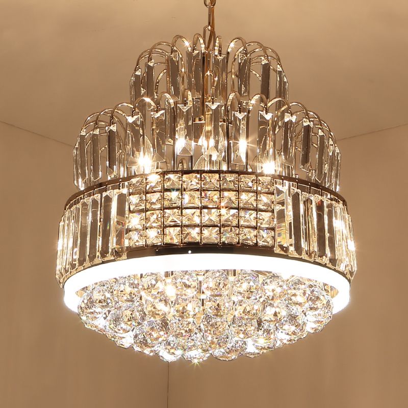 Crystal Ball Circular Chandelier Lighting Modern 11 Lights Gold Hanging Pendant for Dining Room