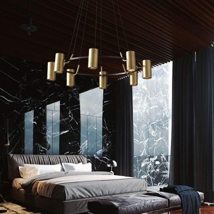 Postmodern Style Metal Chandelier Light Fixture Gold Cylinder Pendant Light