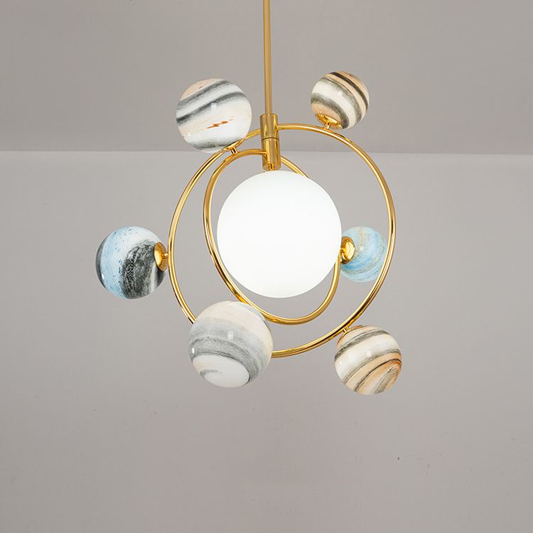 Planet Modeling Glass Ball Chandelier Lamp Nordic Style Multi-Lights Moon Suspension Lighting Fixture for Dining Room