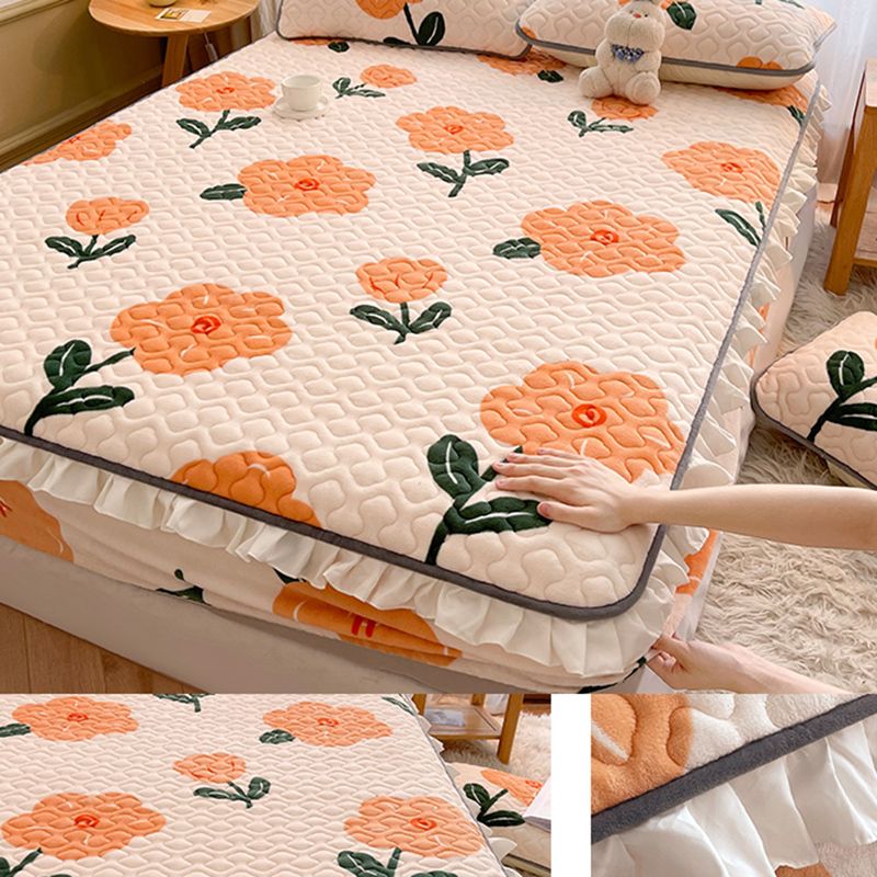 Popular Fitted Sheet Floral Printed Ruffle Detail Non-Pilling Flannel Fitted Sheet