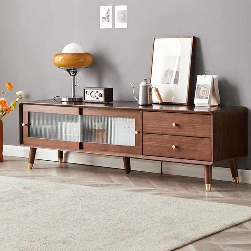 Solid Wood 2-Drawer TV Console Nordic TV Stand with Sliding Storage