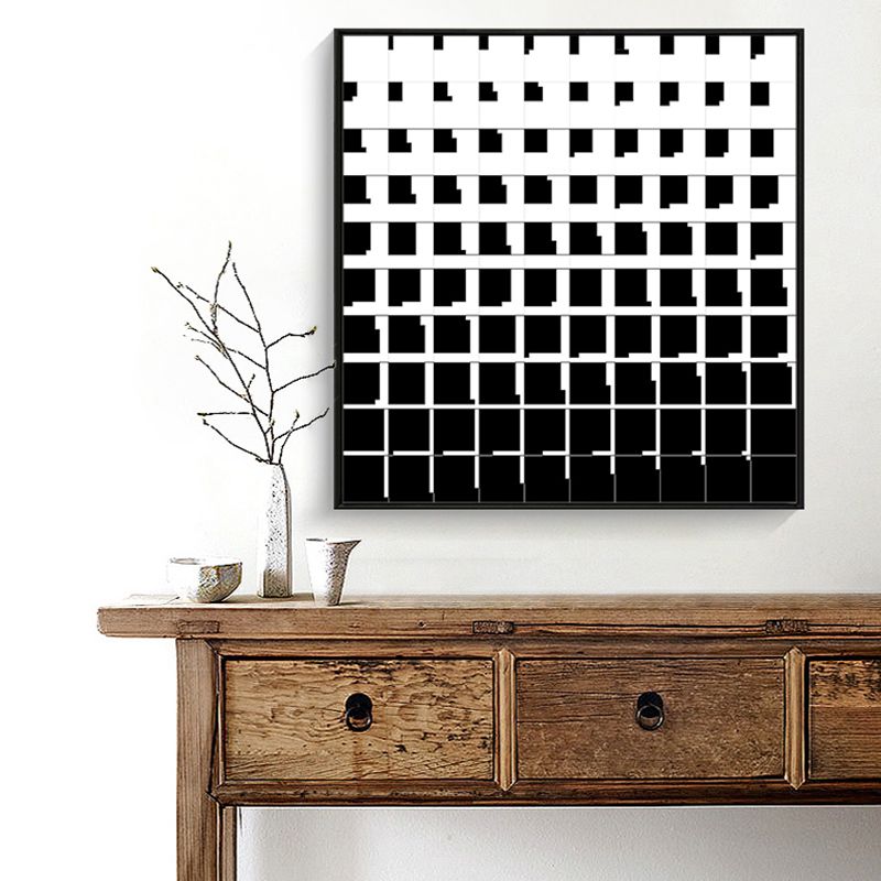 Minimalism Illustration Grids Canvas Dining Room Wall Art Decor in Black and White