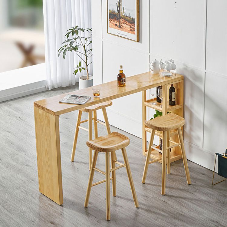 Modern Beige Wood Bar Dining Table Rectangle Indoor Bistro Table with Shelf