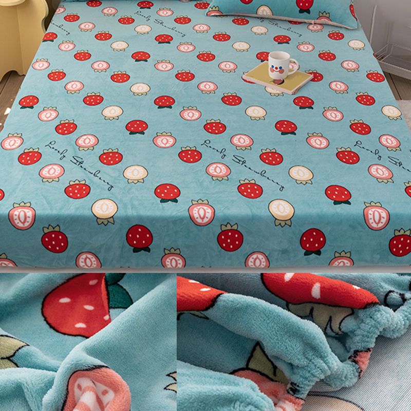 Flannel Bed Sheet Set Modern Cartoon Print Fitted Sheet for Bedroom