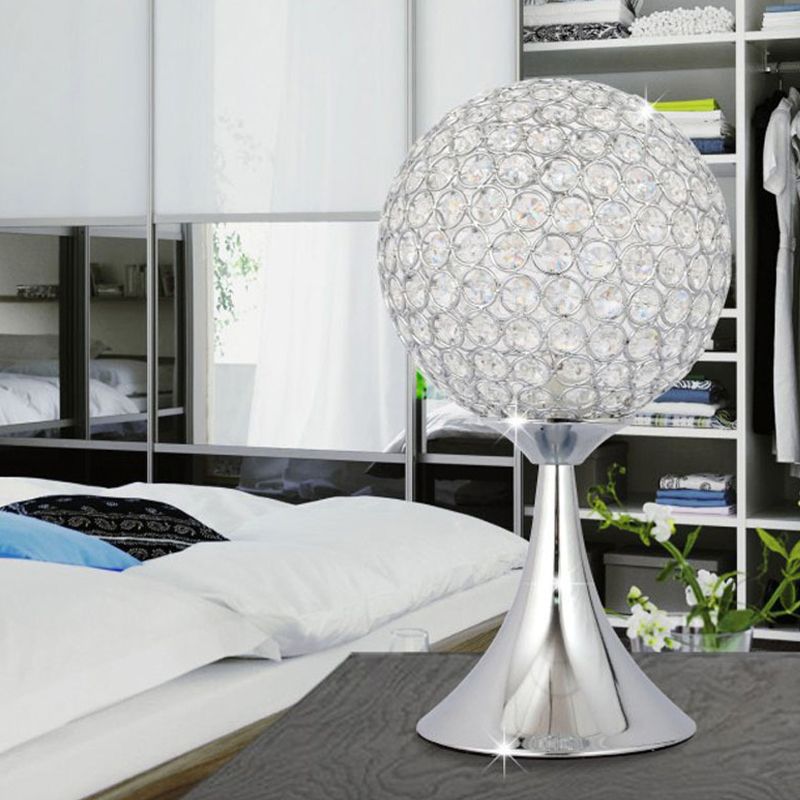 Crystal Embedded Ball Desk Light Modernism Single Chrome Finish Night Table Lamp for Bedroom