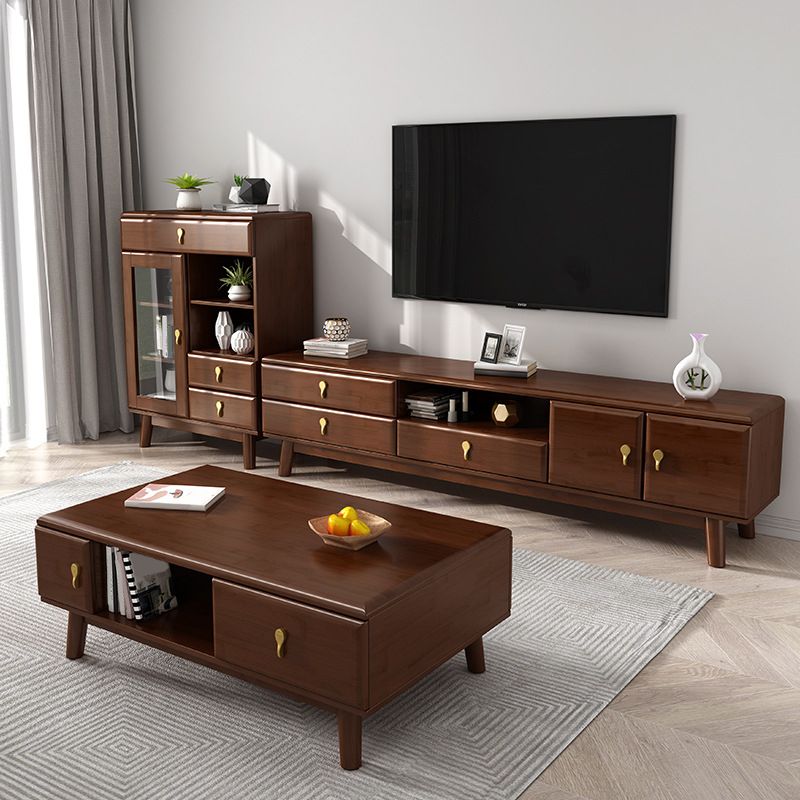 Solid Wood Stand Console Scandinavian TV Media Console with Drawers