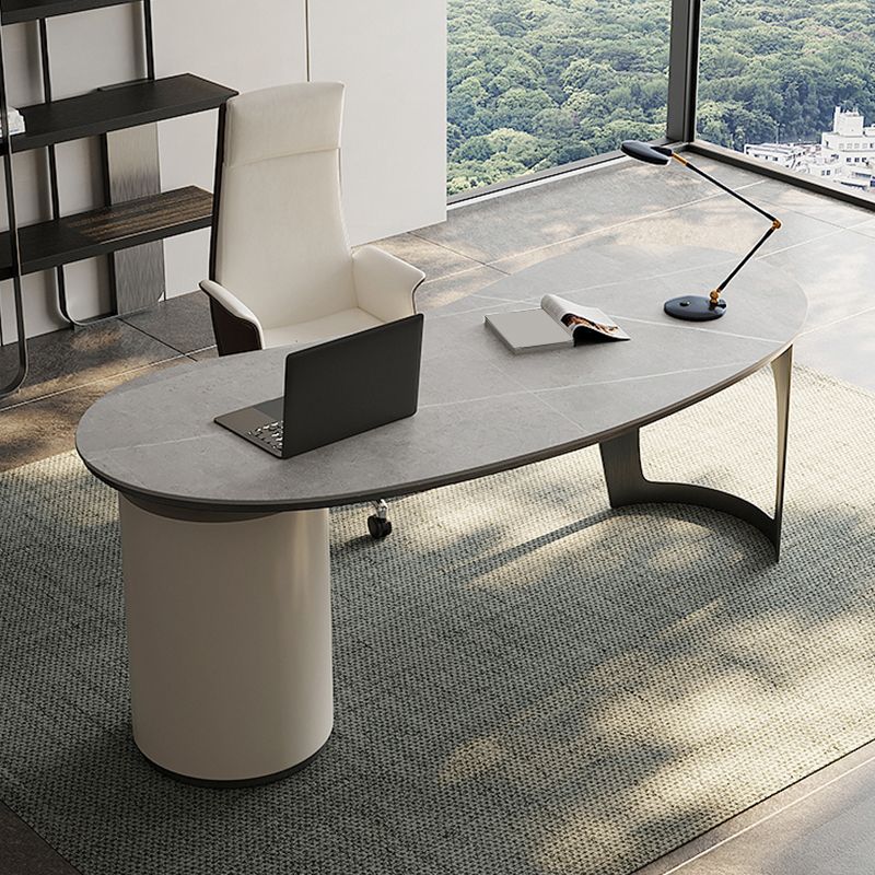 Irregular Shaped Modern Office Table Stone Writing Desk White 2-Legs