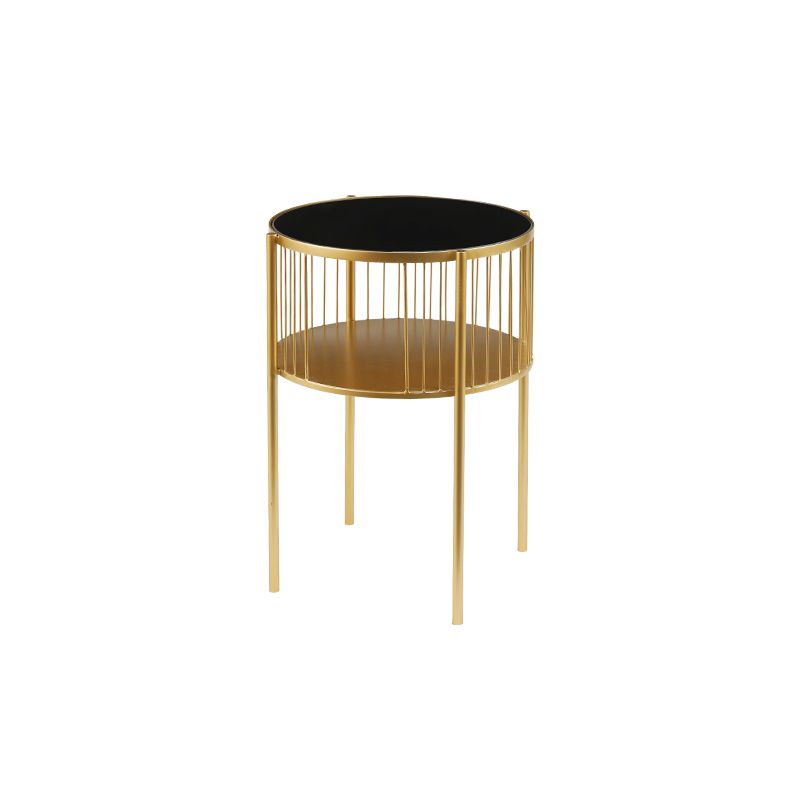 Metal Round Night Table Modern Non-Storage Legs Included Nightstand in Black/Gold