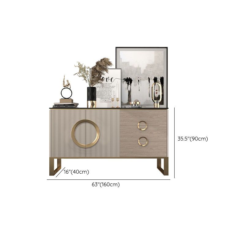 Glam Style Stone Buffet Stand Metal Cabinets Sideboard with 3-Drawer