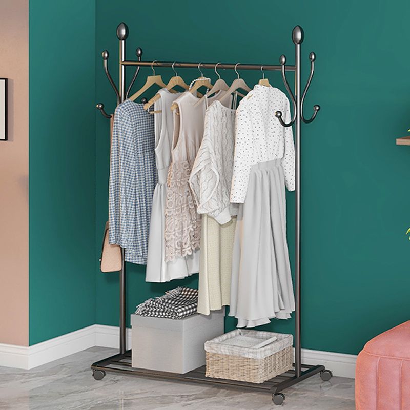 Modern Hall Stand with Hooks and Castors Storage Shelf Coat Hanger