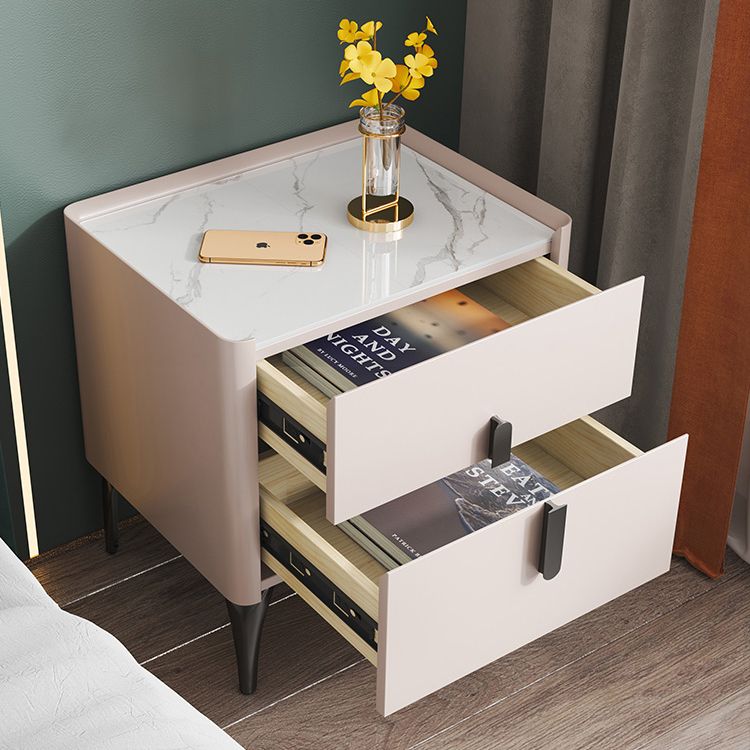 Modern Stone Top Nightstand 2-Drawer 20 Inch Tall Night Table with Legs