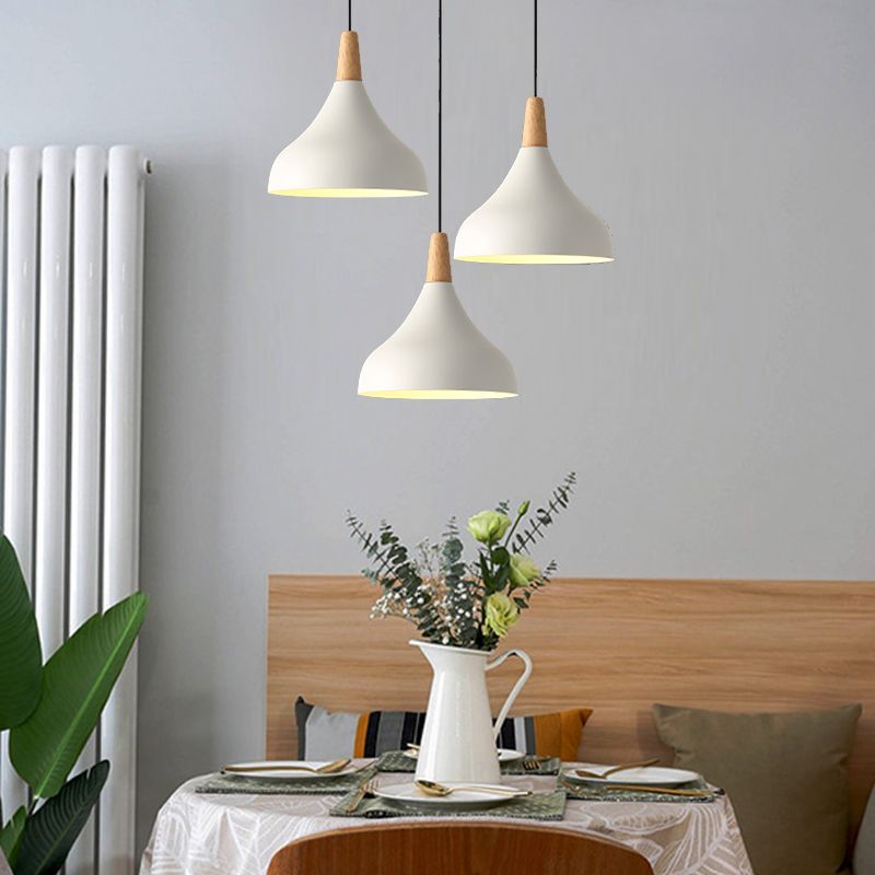 Swell Shape Pendant Light Macaron Metal 3-Head Multi Hanging Light Fixture with Wood Tip