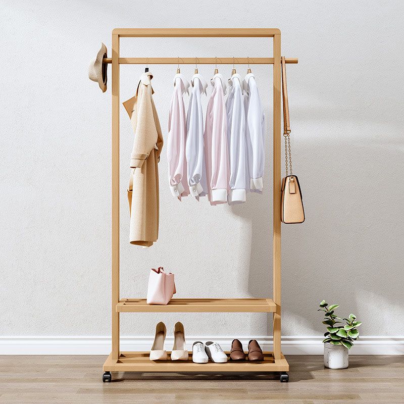 Modern Style Coat Rack Solid Bamboo Free Standing Double Layer Shelves Coat Rack