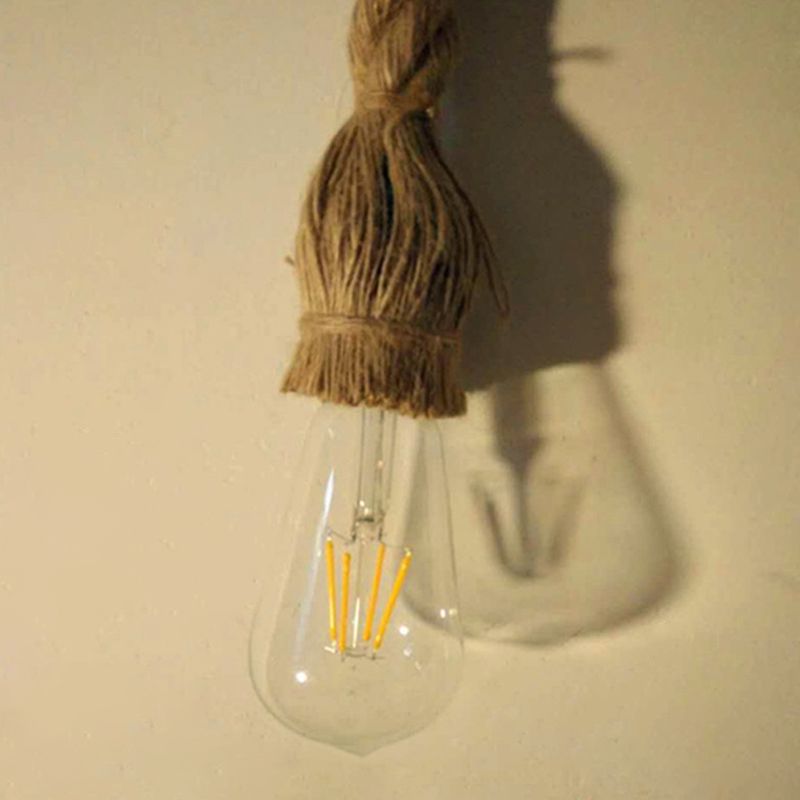 1 Light Linen Rope Pendant Light Retro Industrial Bare Bulb Hanging Lamp for Dining Room