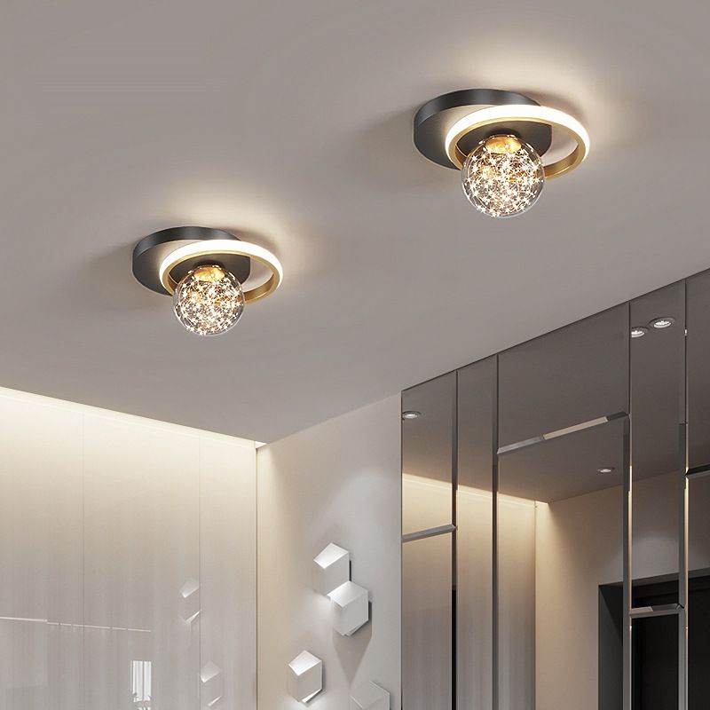 Black and Gold LED Ceiling Light in Modern Luxury Style Globe 2-Light Flush Mount