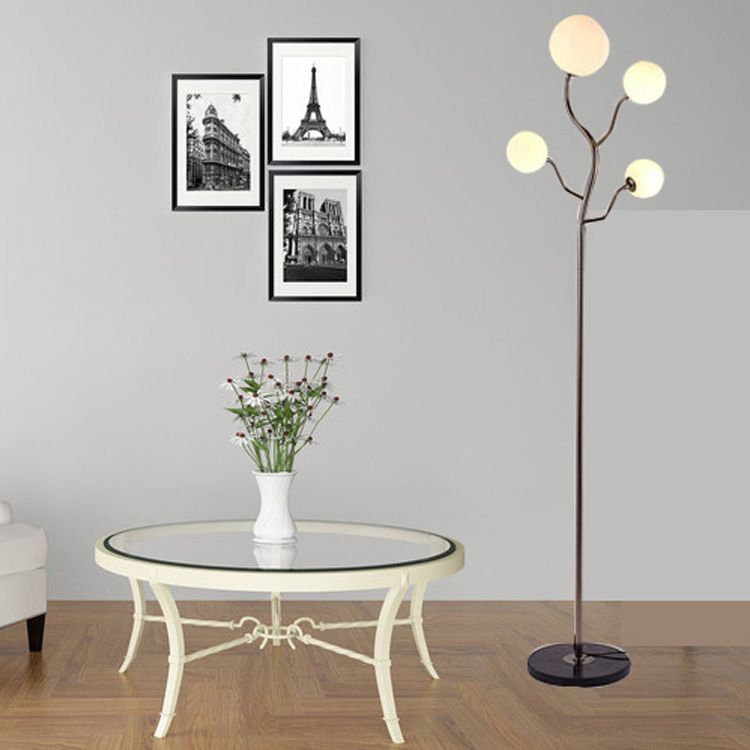 Modern Simple Iron Floor Lamp Tree Shape Floor Light with Glass Shade for Bedroom