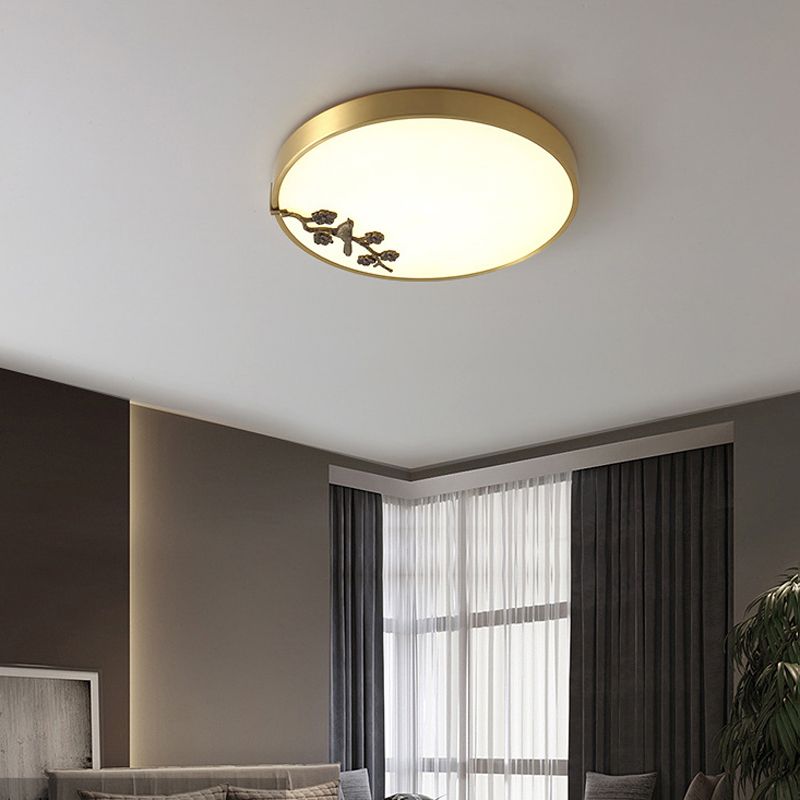 1-Light Drum Flush Mount Modern Metal Flush Light for Bedroom