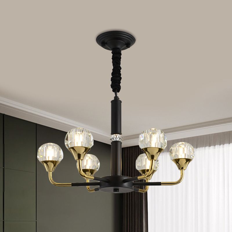 6/8/12 Heads Hanging Chandelier Modern Branching Crystal Ball Suspension Light in Black-Gold