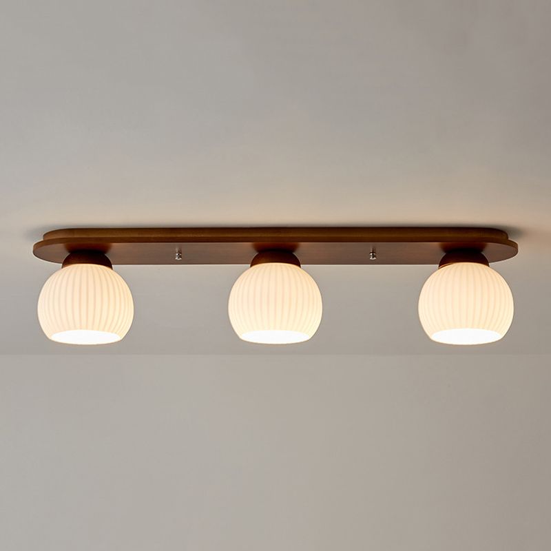 Wooden Ceiling Light Multi Lights Ceiling Mount Light with Glass Shade for Bedroom