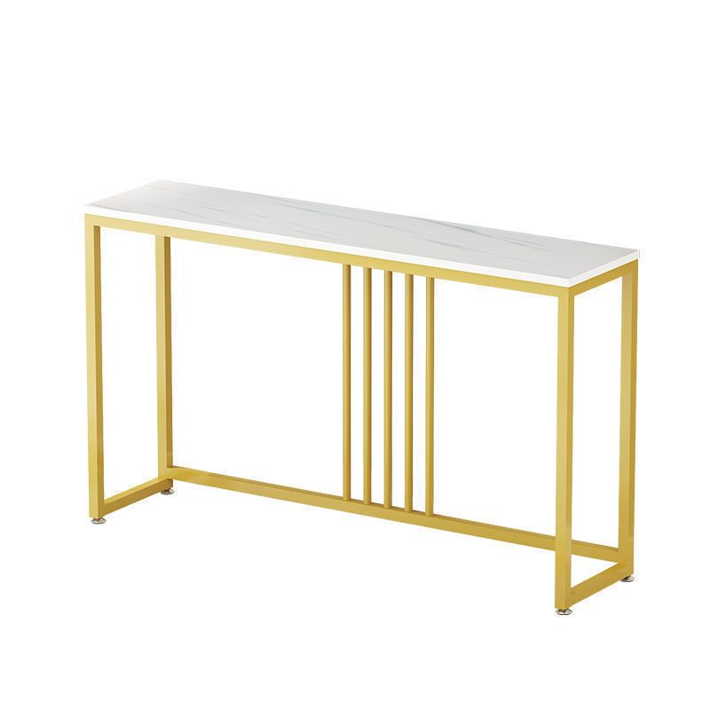 Rectangle Stone Top Console Table with Steel Trestle Base Accent Table