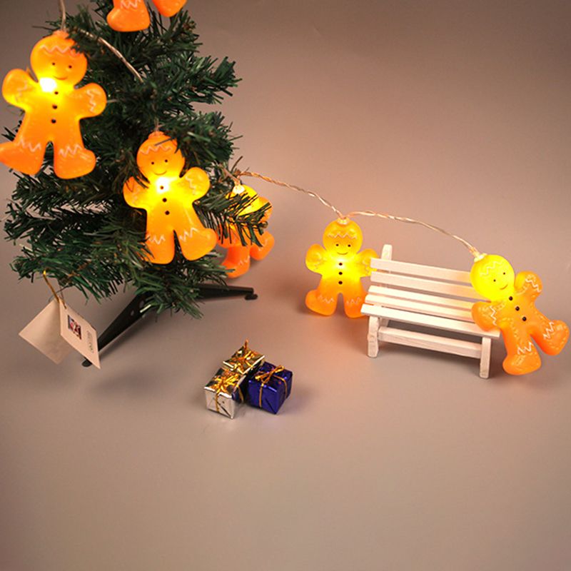 Plastic Biscuit Man Light String Modern 20/40-Bulb Orange Battery Powered Starry Fairy Lamp, 8.2/16.4 Ft