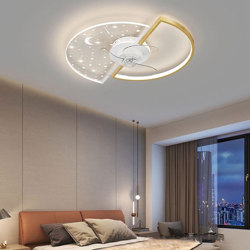 LED Contemporary Fan Light Geometric Iron and Acrylic Ceiling Fan Fixture in Gold