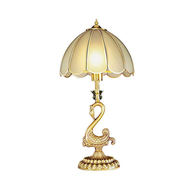 Beveled Glass Scalloped Table Lamp Classic Style 1 Head Bedside Nightstand Lighting in Brass