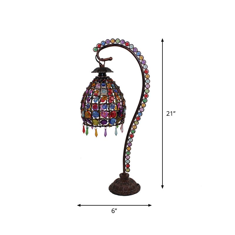 Beaded Bell Living Room Table Lamp Bohemian Style Stained Glass Single Copper Gooseneck Night Light