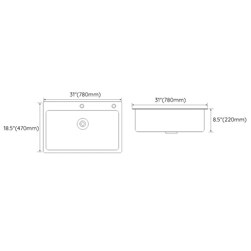 White Rectangle Kitchen Sink 2 Holes Drop-In Contemporary Sink