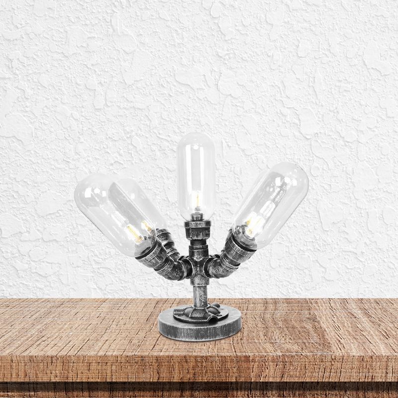 1/4/5-Bulb Capsule Shade Table Ligting Industrial Clear/Amber Glass Night Lamp for Bedroom