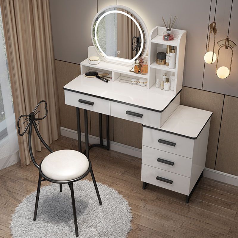White Mirrored Vanity Bedroom Make-up Vanity Table Set with 5 Drawers