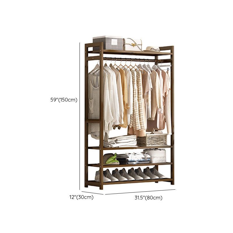 Traditional Clothes Hanger Solid Wood Coat Rack with Storage Shelves