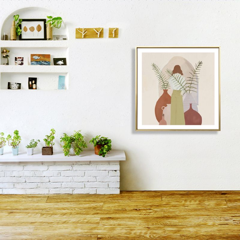 Girl and Plant Drawing Canvas Nordic Stylish Fashion Wall Art Print in Pastel Color