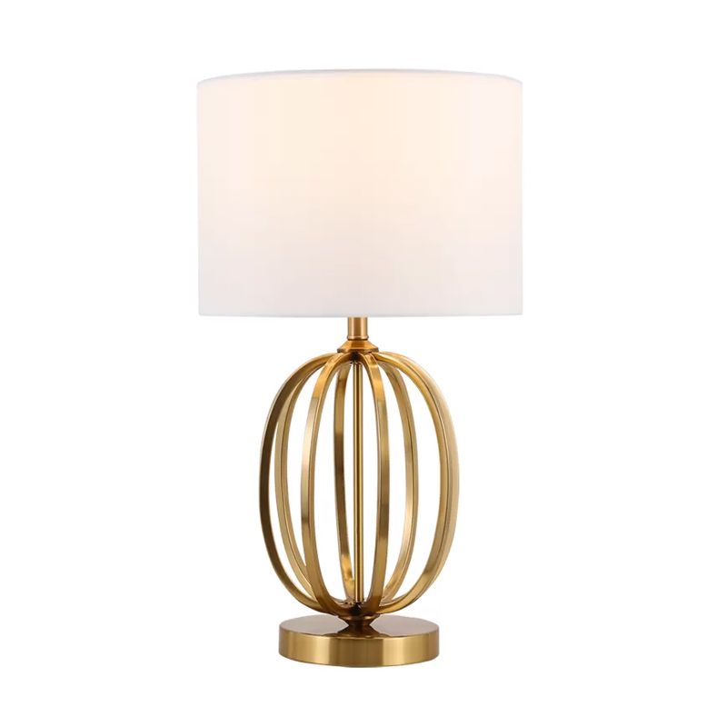 Stoff Drum Shade Night Light Vintage Einzelbirnen -Salon -Tischlampe mit ovaler Rahmenbasis in Gold