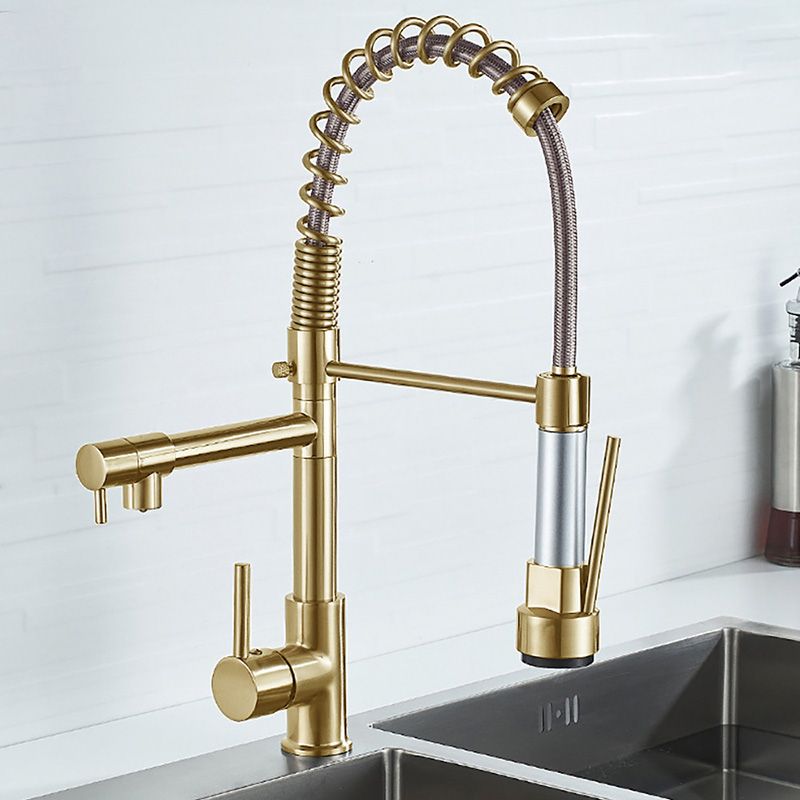 Glam Sink Faucet Brass Lever Handles Spring Neck Swivel Spout Bathroom Vessel Faucet