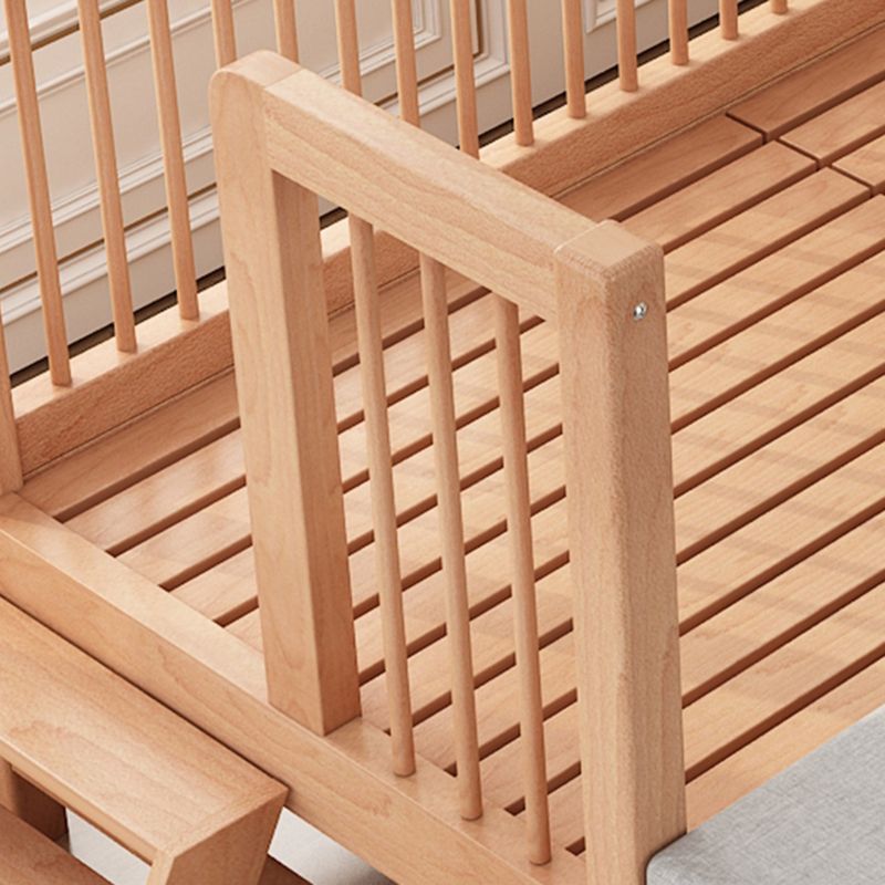 Natural Beech Panel Bed Solid Wood Standard Bed with Guardrails