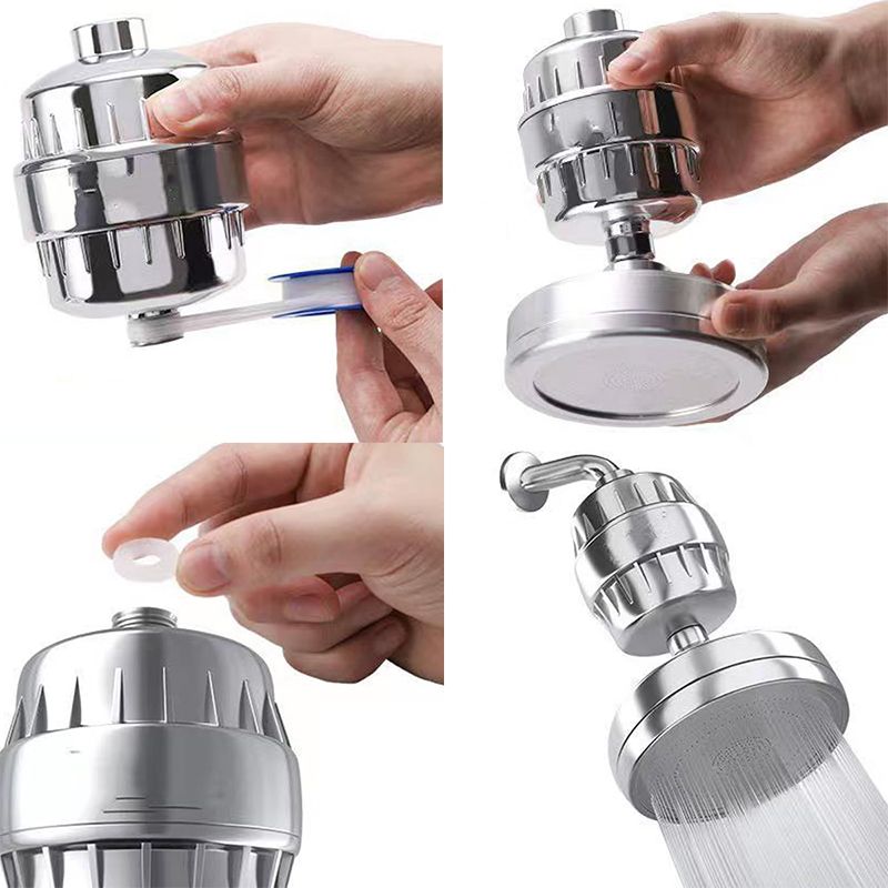 Contemporary Fixed Shower Head in Silver with Katalyst Wall-Mount Showerhead