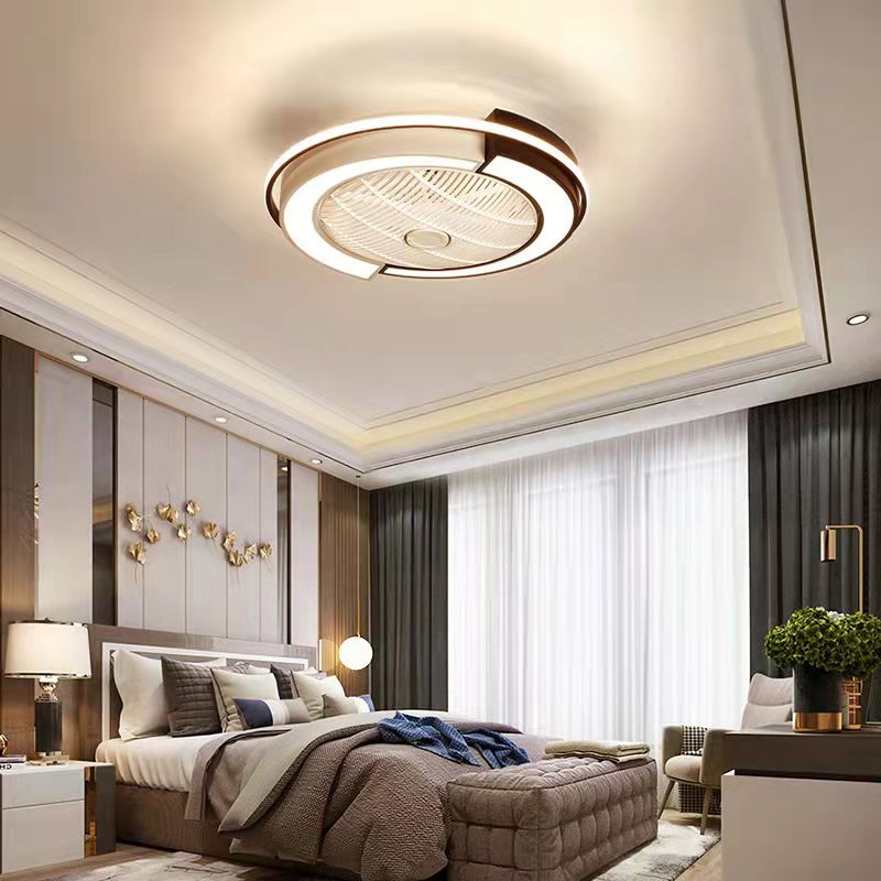 Luz de ventilador LED de techo en forma de tambor de empalme Light Nordic Metal Bedroom Semi Flush Mount Lighture