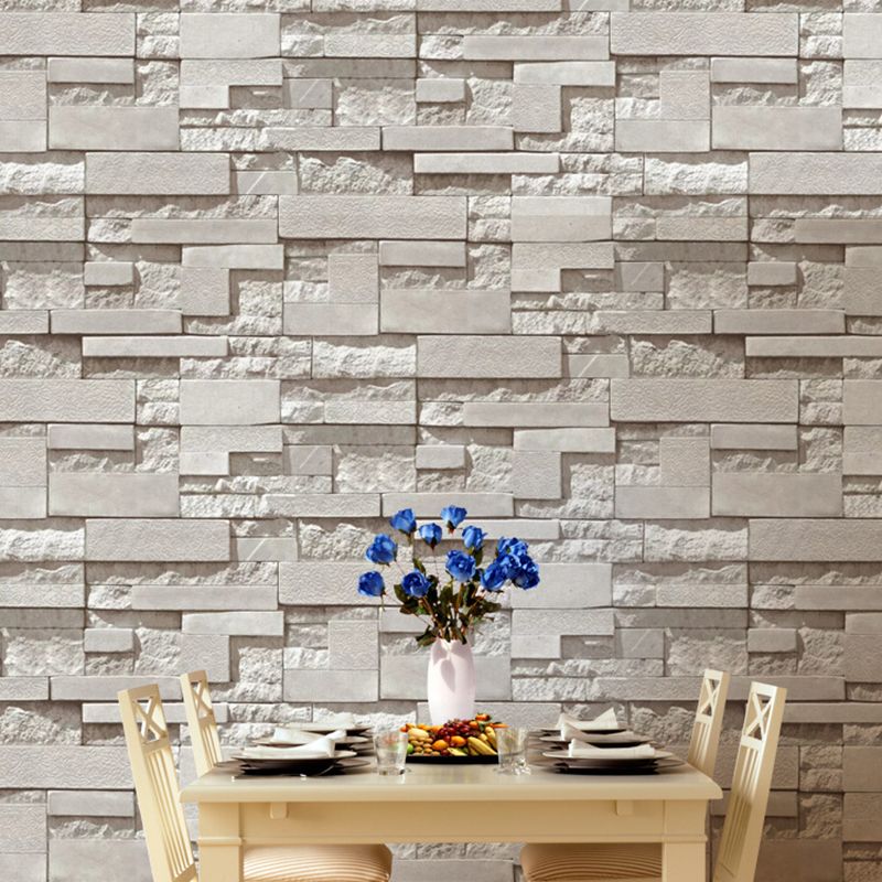 Patterned Bricks and Rocks Wallpaper Light Color Steampunk Wall Covering for Home