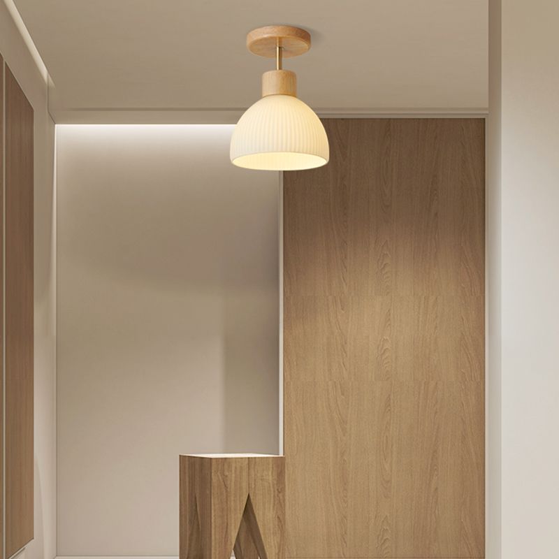 Japanese Style Wooden Ceiling Light Dome Shape Ceiling Lamp for Bedroom