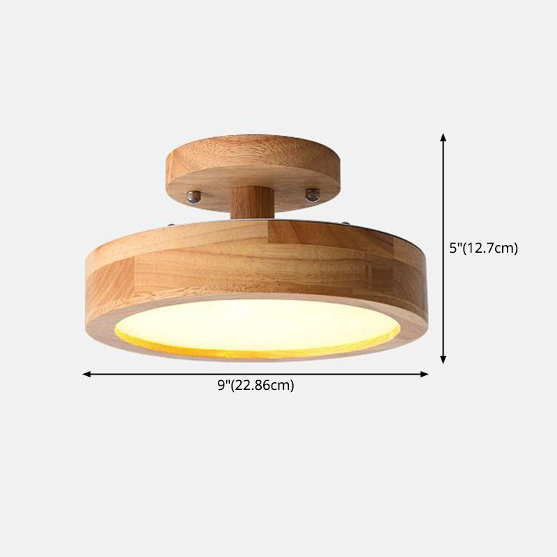 Round Semi Flush Ceiling Light Modern Style Wooden 1-Light Semi Mount Lighting