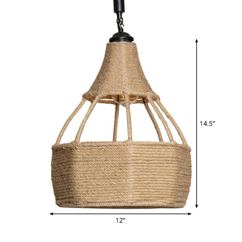 Single Jute Rope Down Lighting Farmhouse Brown Pear Shaped Dining Table Ceiling Pendant Light