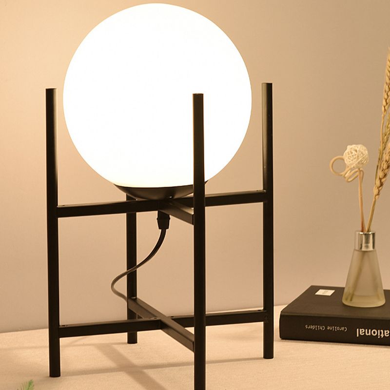 1 Head Study Desk Lamp Modernism Black/Gold Reading Book Light with Sphere Opal Glass Shade