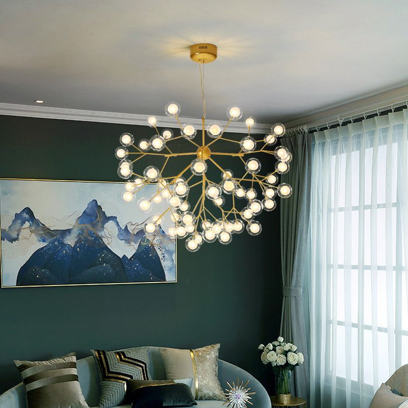 Double Glass Bubbles Chandelier Postmodern Style Firefly Pendant Lamp for Restaurant