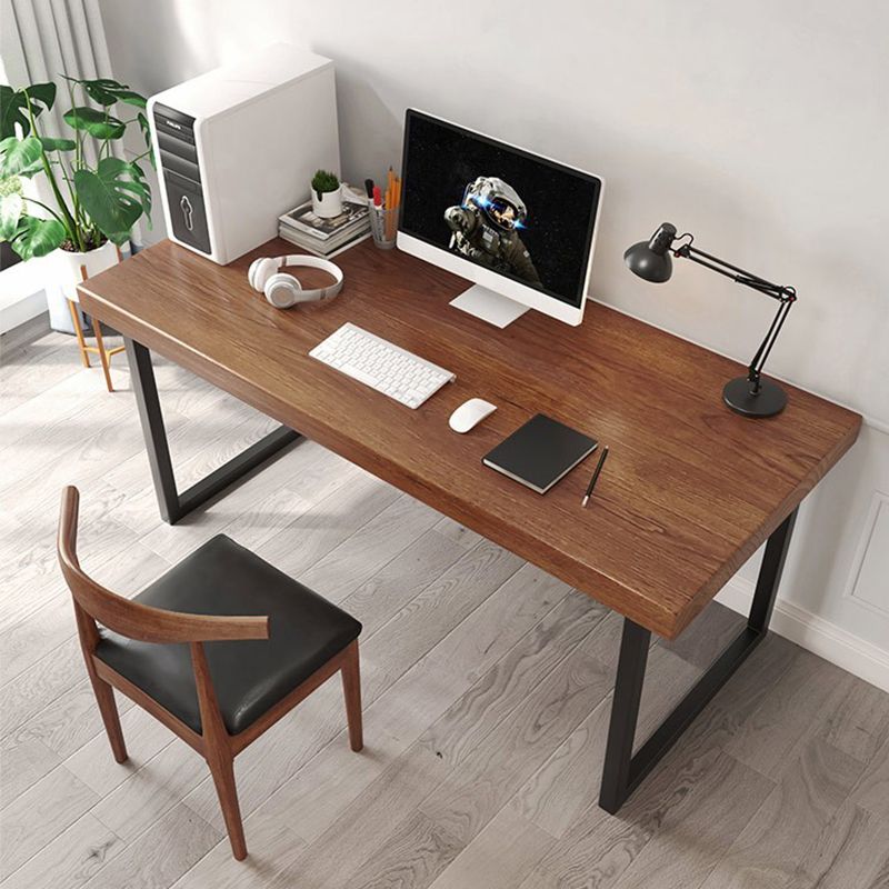 Rectangular Desk Solid Wood Top Black Metal Legs for Bedroom