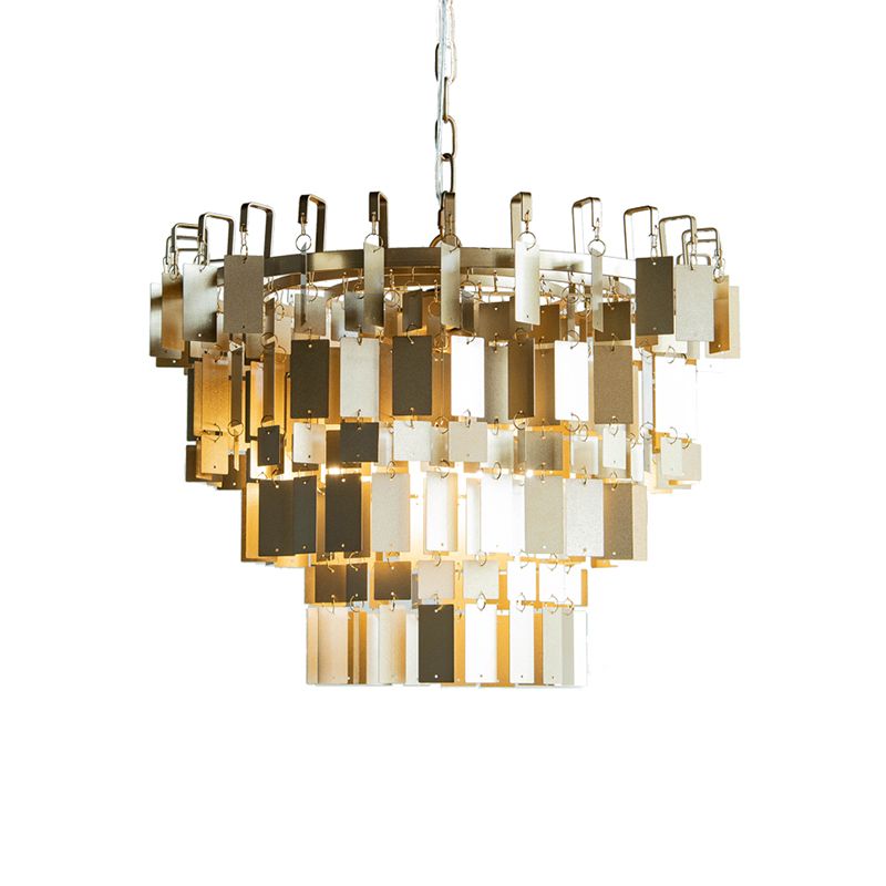 Brass 4 Heads Chandelier Lighting Colonialism Metal Tiered Hanging Light Kit for Living Room