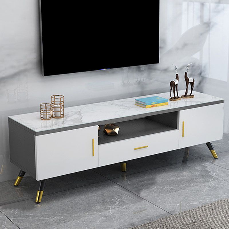 Open Storage 18" H TV Stand , Faux Wood TV Stand Console in Grey / White